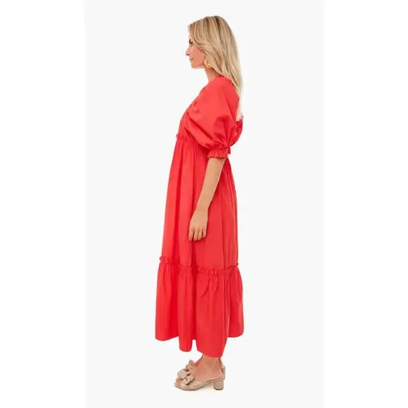 Hunter Bell Palmer Midi Maxi Puff Sleeve Ruffle Dress Cherry Red Tuckernuck - Picture 4 of 11
